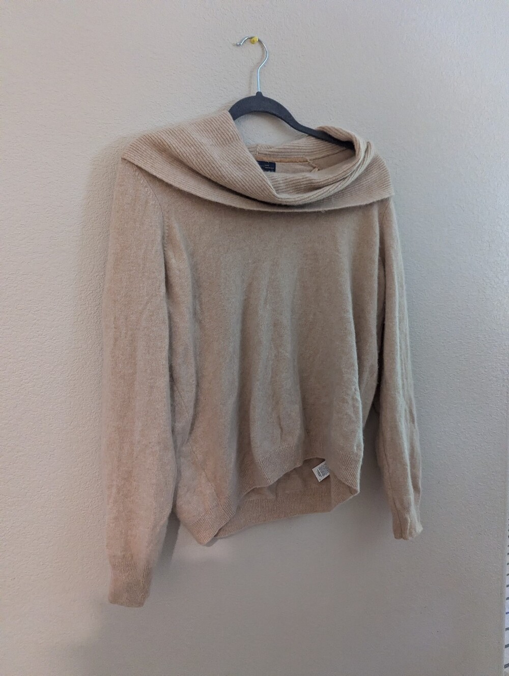 Women's Cowl Neck Sweater in Beige - Lightweight Cozy Knit